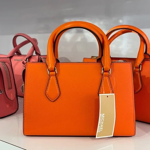 Michael Kors Sheila Small Center Zip Satchel Shoulder Crossbody Bag Poppy